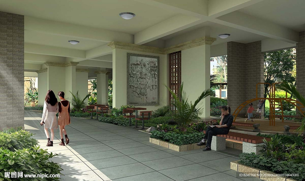 楼道墙面雕塑景观效果图