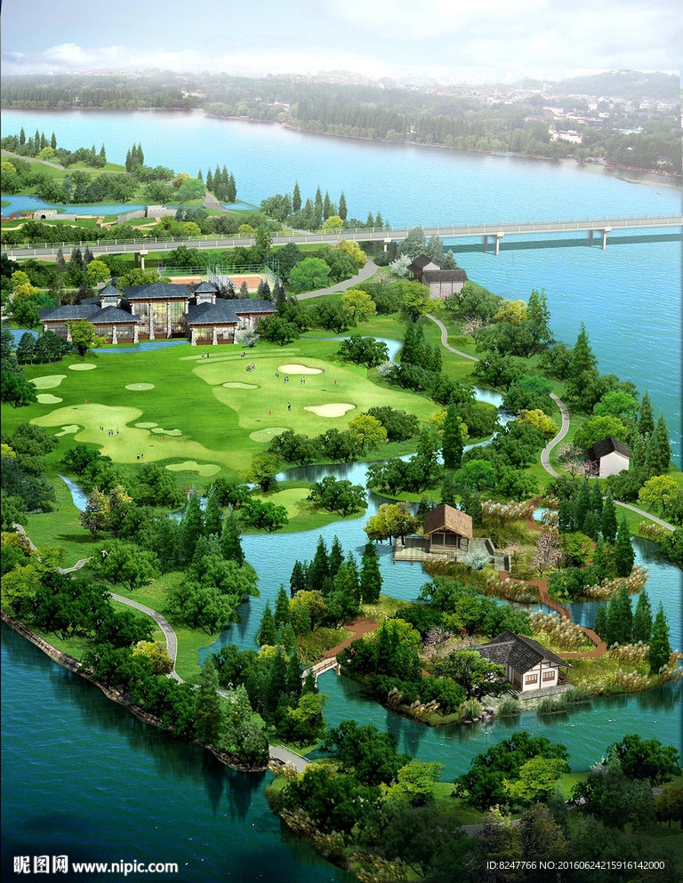 附带高尔夫球场湿地公园景观效果