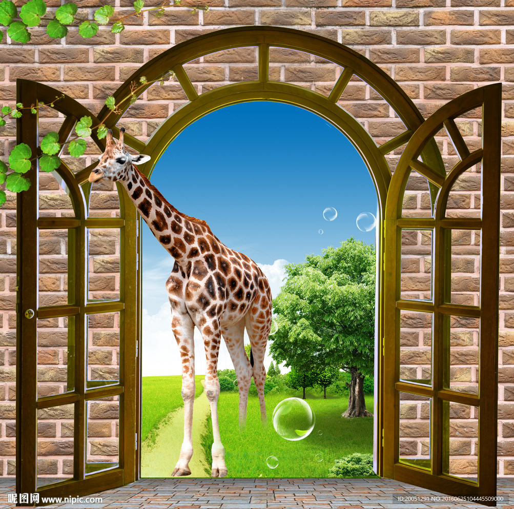 3d玄关背景墙长颈鹿