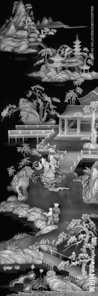 山水人物风景浮雕灰度图