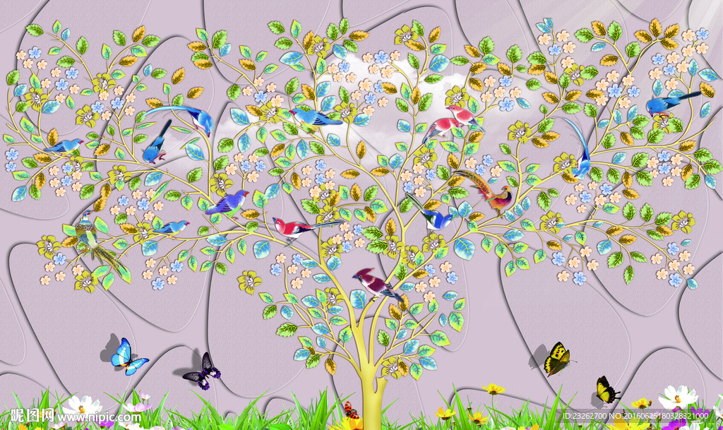 艺术风格画意树背景墙装饰画