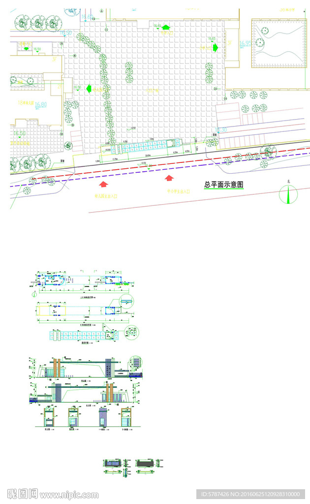学校大门建筑CAD图纸
