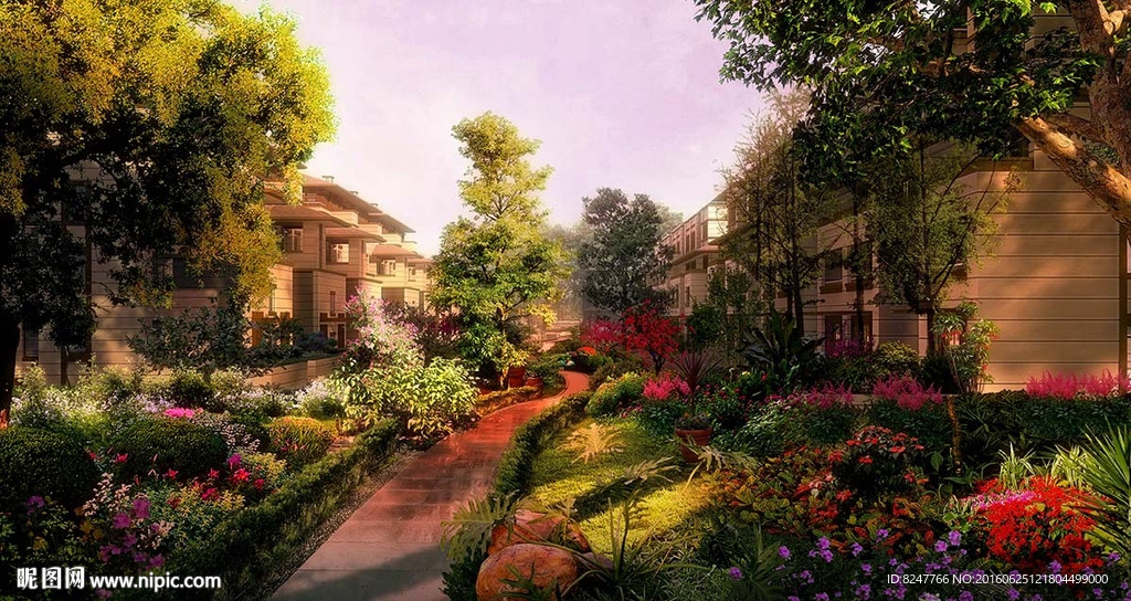 别墅群中间小路景观效果图