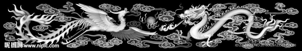 龙凤呈祥祥云浮雕灰度图