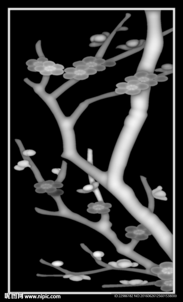 简单梅花四季花浮雕灰度图BMP