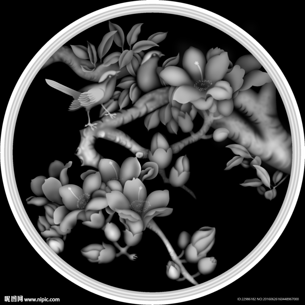 桃花圆盘挂件灰度图