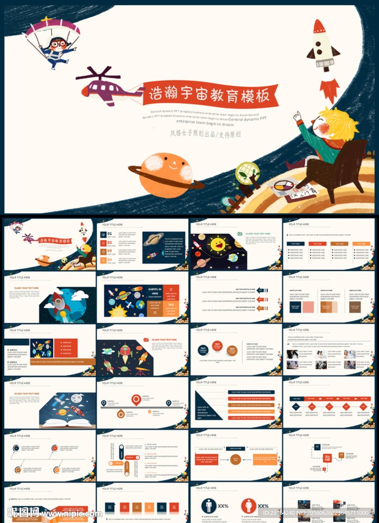 卡通教育培训宇宙自然PPT模板
