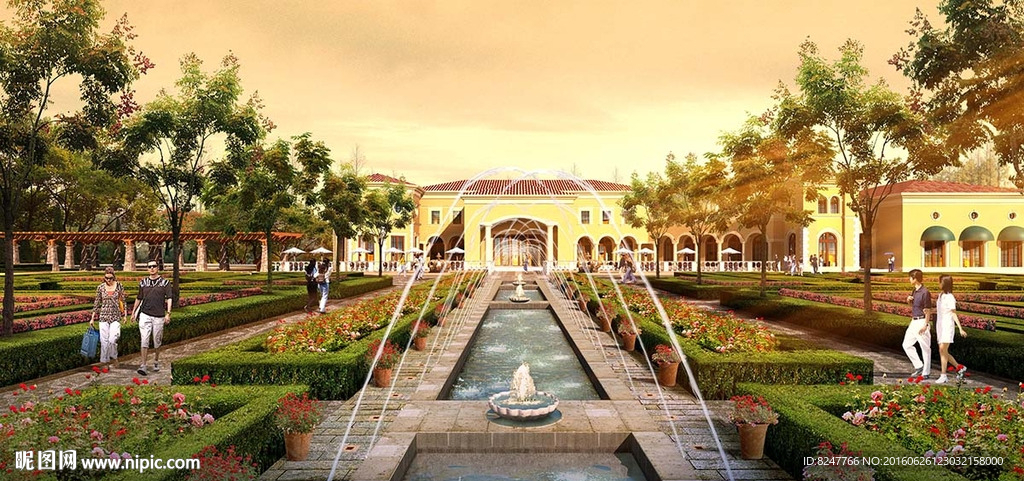 图书馆黄昏建筑效果图