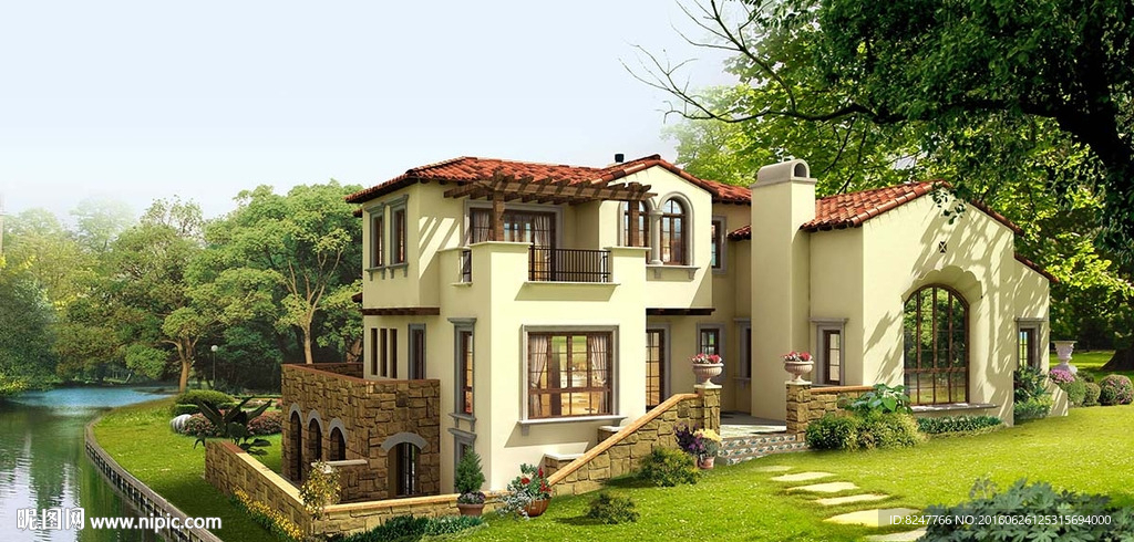 西方风格高档别墅建筑效果图