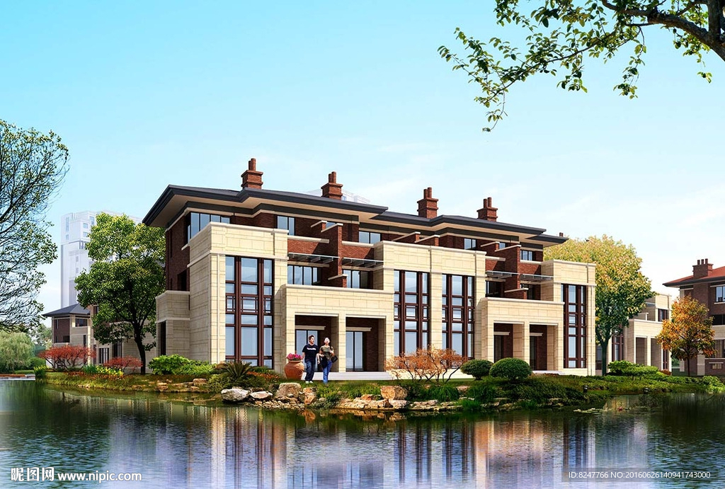 水边别墅倒影景观效果图