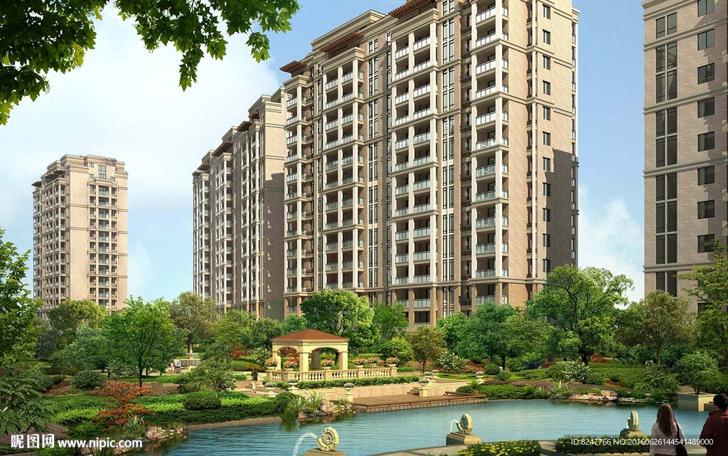 住宅区优雅环境一角景观效果图