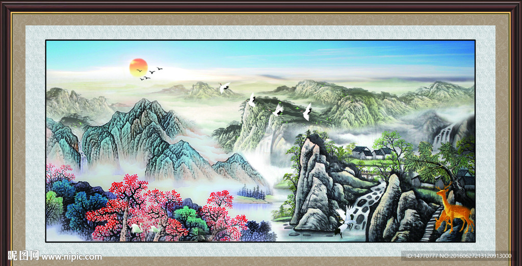 国画风景旭日东升