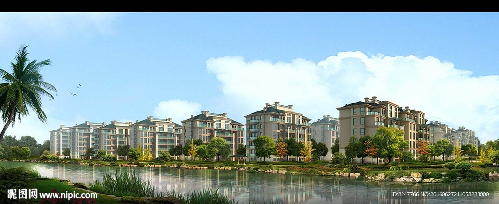 矮小区水边建筑效果图