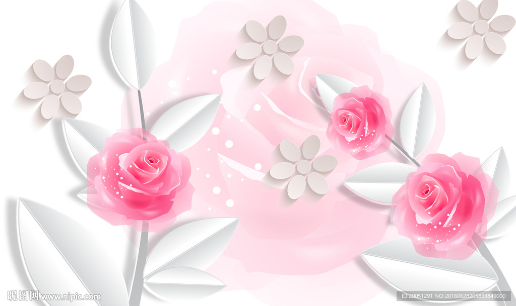 3d简约素雅玫瑰背景墙