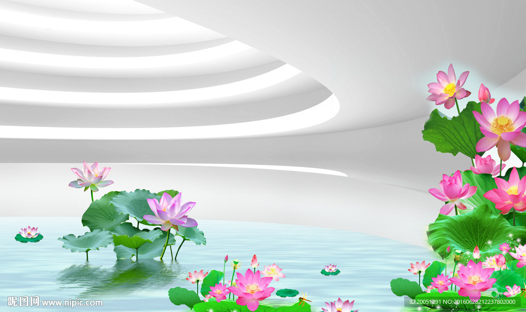 大型壁画荷花背景墙