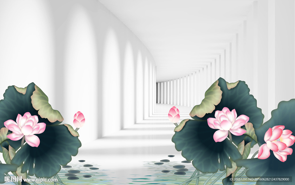 3d背景墙荷花