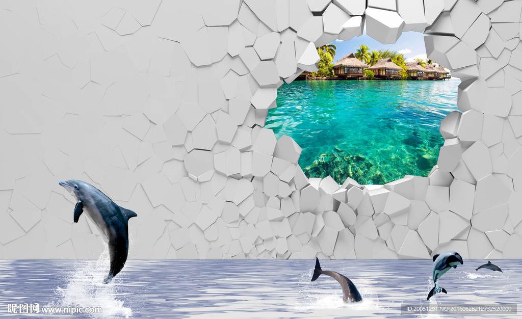 3d背景墙海豚