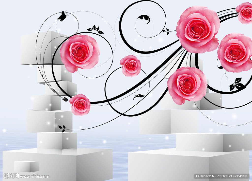 3d背景墙玫瑰花