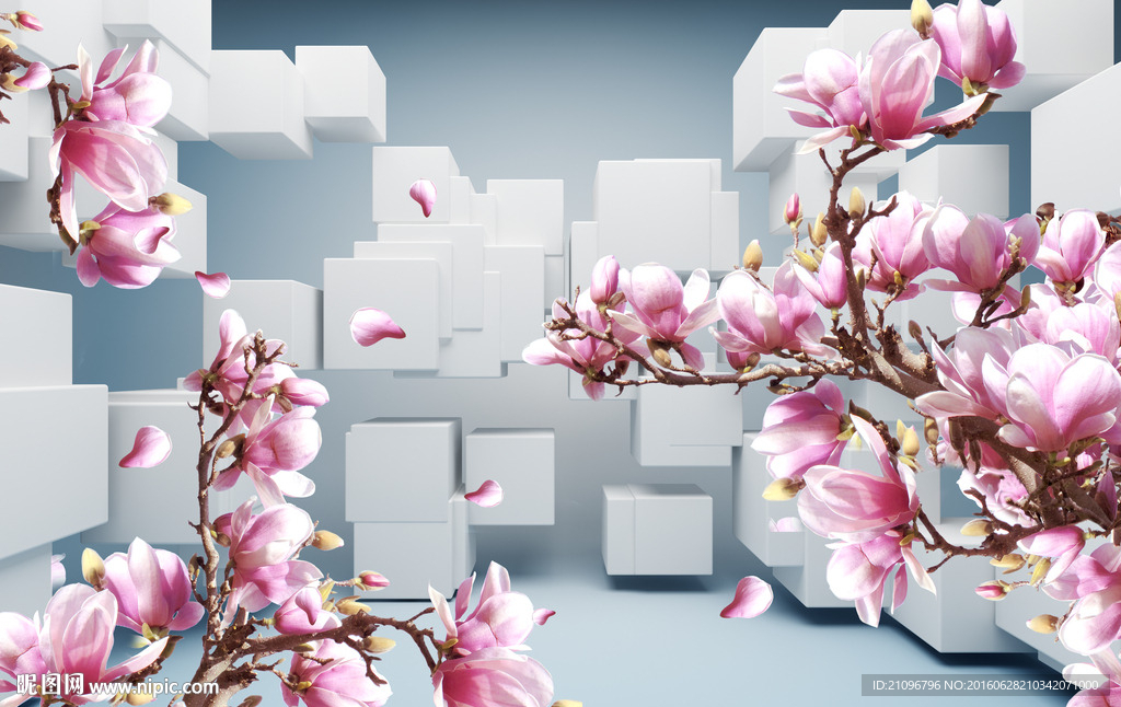 3d背景墙玉兰花