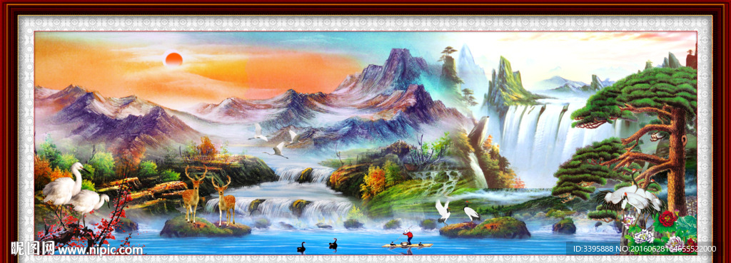 旭日东升 油画风景