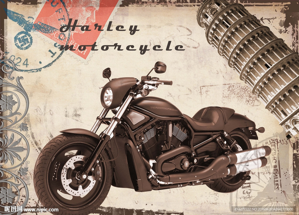 室内装饰画哈雷摩托无框画挂画