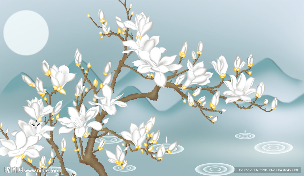 大型壁画 玉兰花