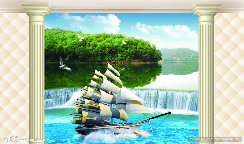 3d背景墙 一帆风顺