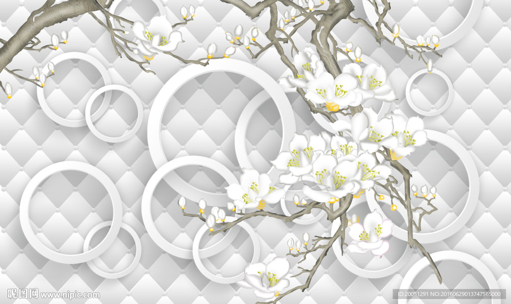3d背景墙 白玉兰