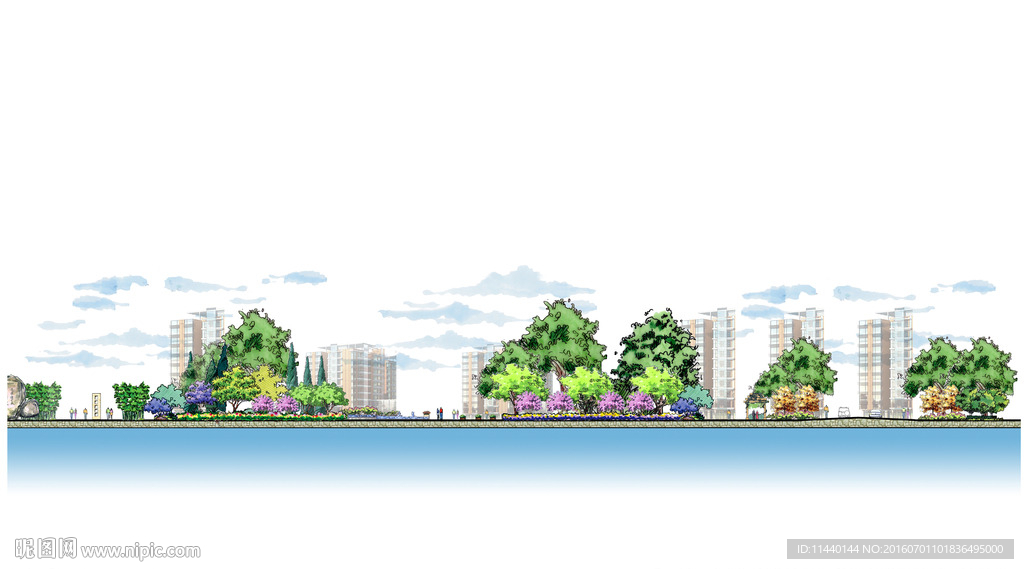 手绘风格景观剖面图psd