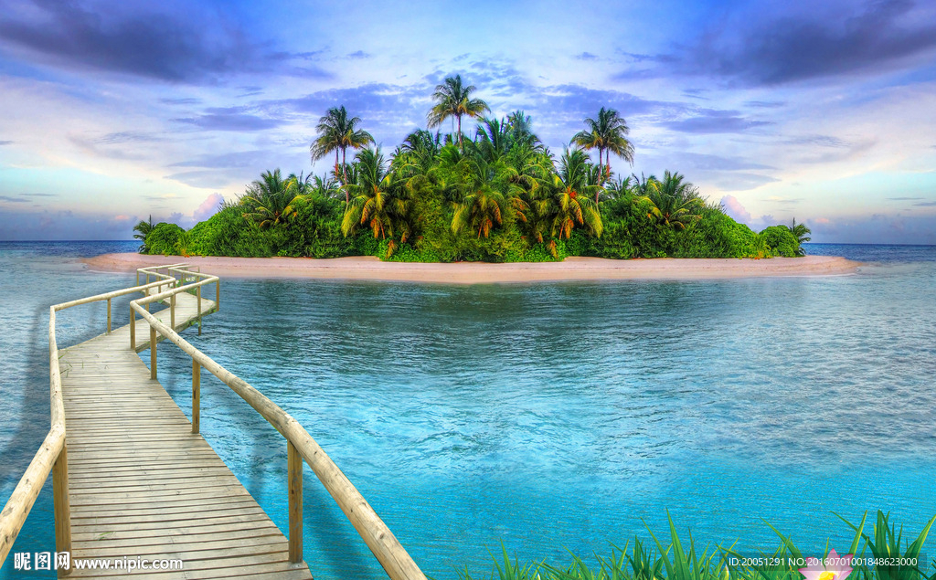 海岛背景墙风景画