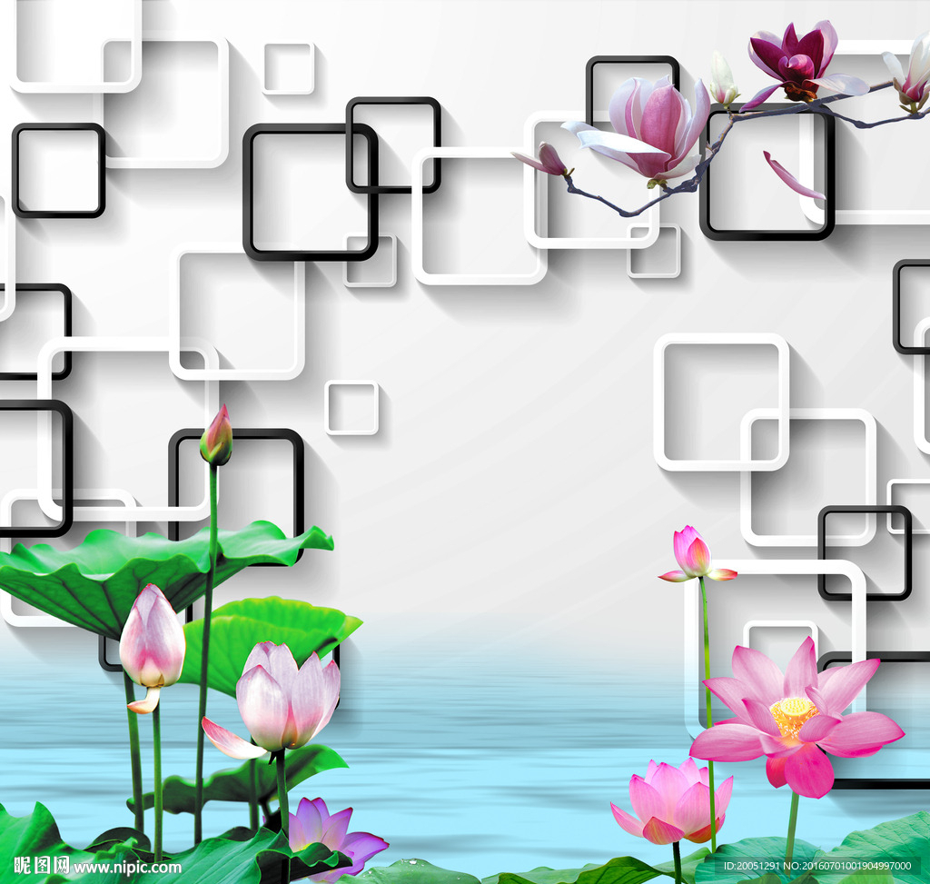 3d荷花壁画