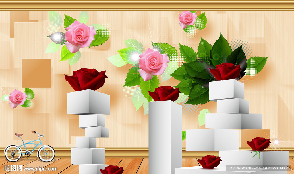 3D立体艺术玫瑰花背景墙装饰画