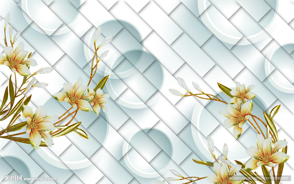 3d背景墙 彩雕花朵