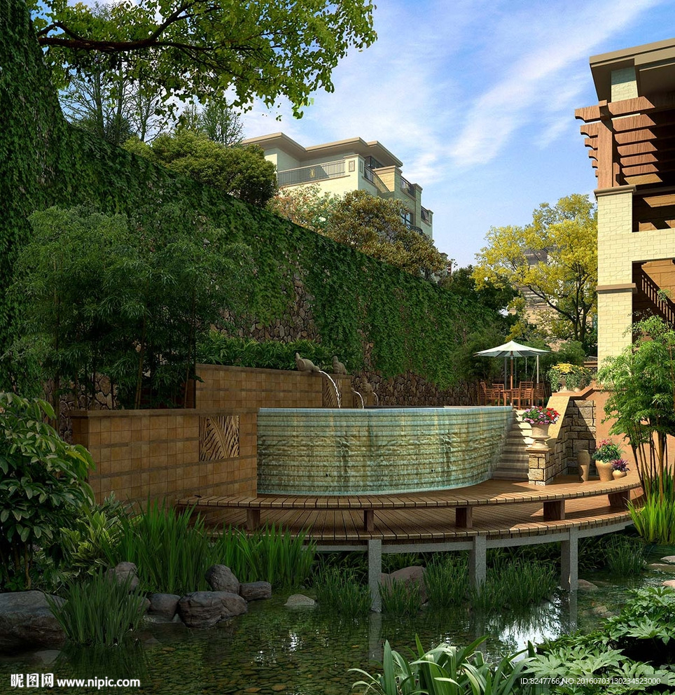 别墅区景观一角效果图