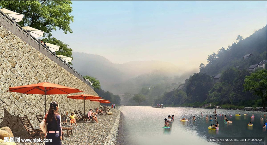 旅游景点湖水景观一角景观效果图