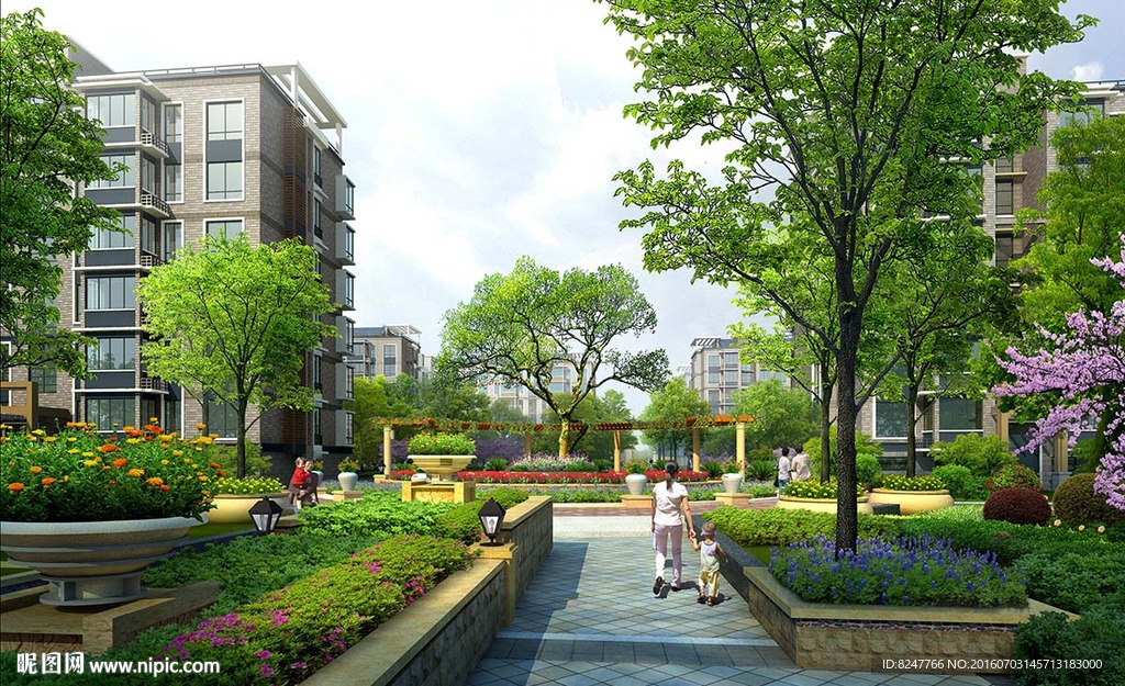 住宅区后花园花池景观效果图