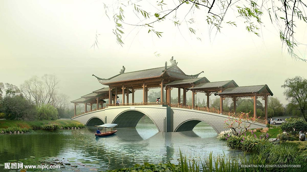 平安桥景观建筑效果图