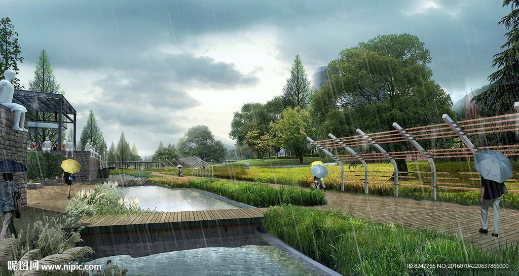 雨景公园景观效果图