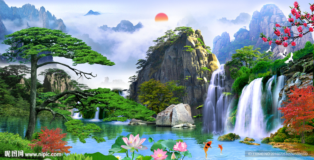 迎客松LED背景
