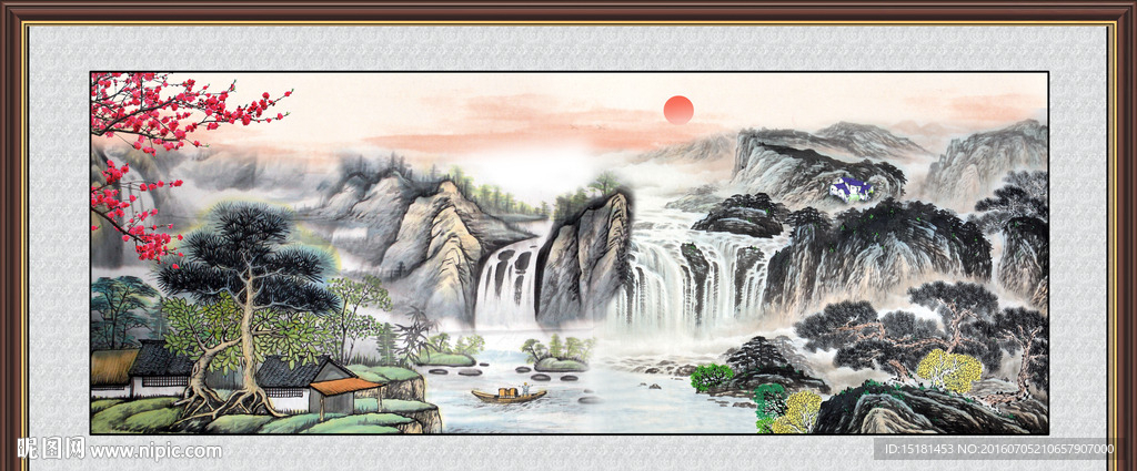 旭日东升 国画山水