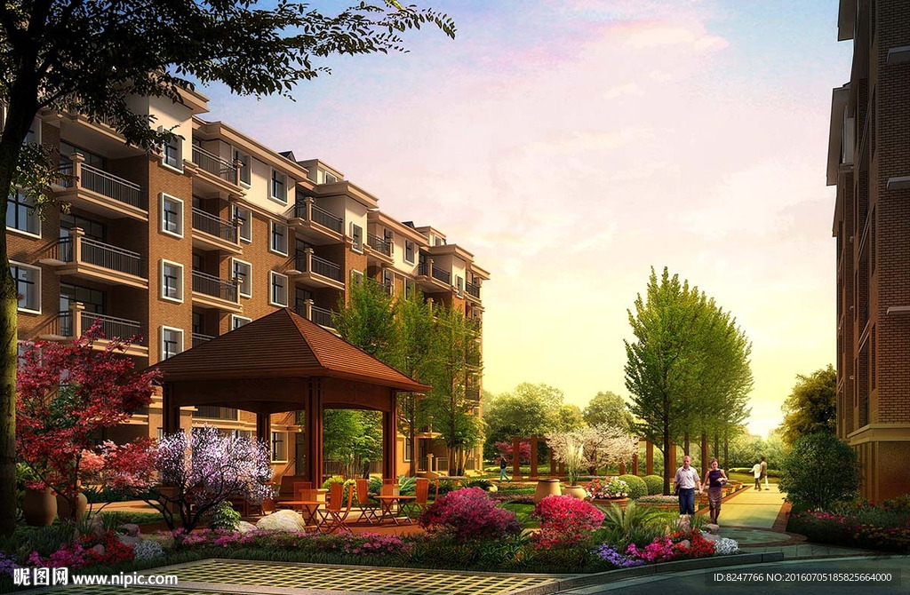 黄昏景观凉亭美景效果图