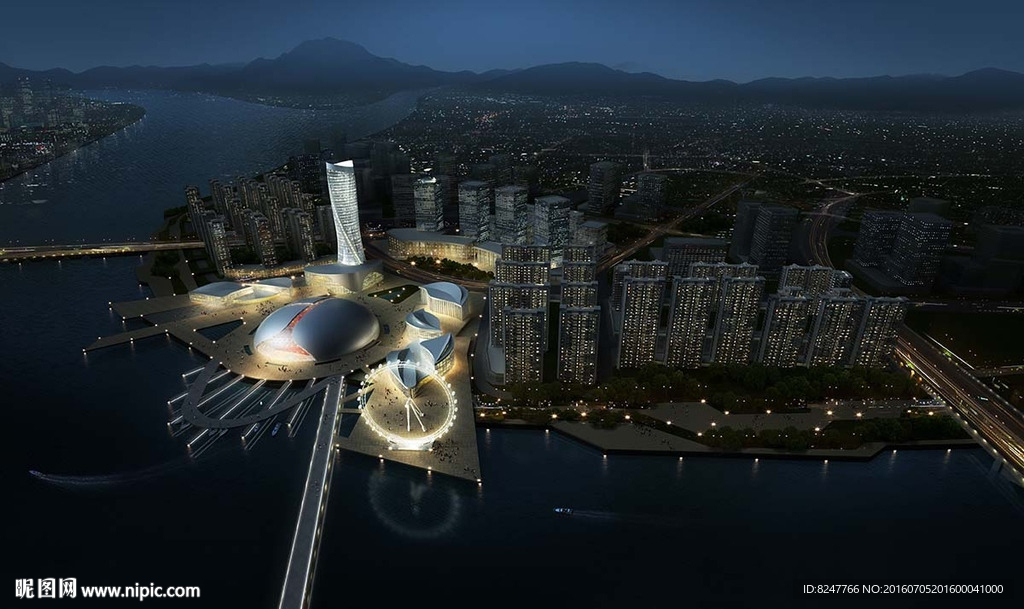 大城市夜景鸟瞰建筑效果图