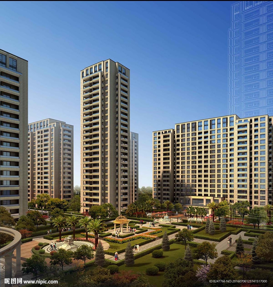 住宅中心休闲景观鸟瞰建筑效果图
