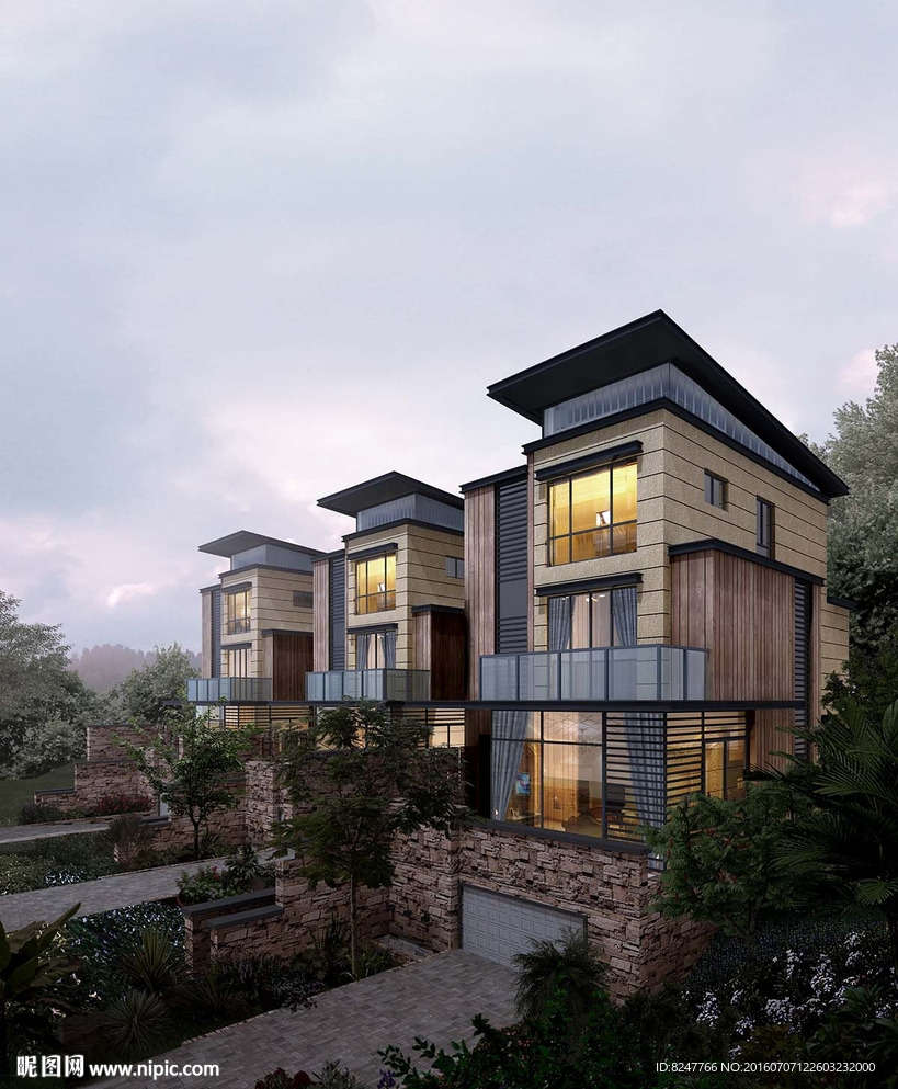 别墅阴天建筑效果图