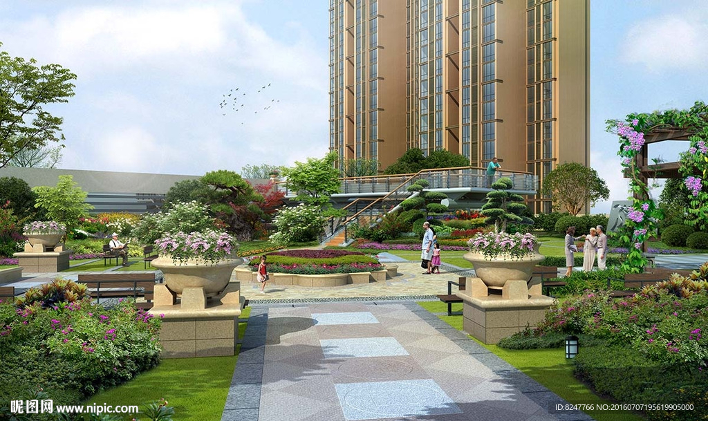 楼顶花园景观建筑效果图