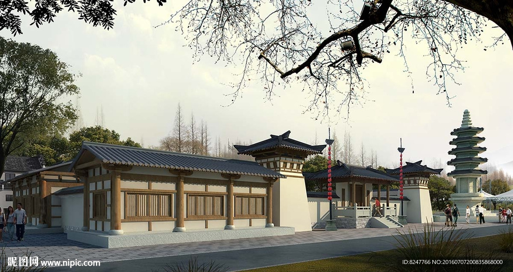 旅游景点中国古建筑效果图