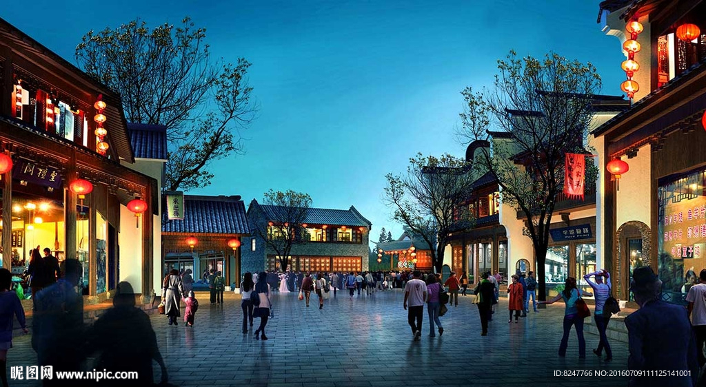 复古商业街景观果图