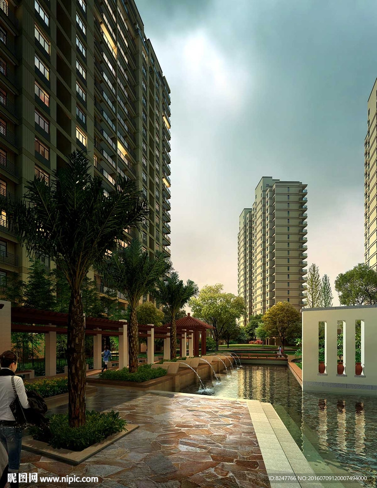 住宅区后庭水池景观效果图