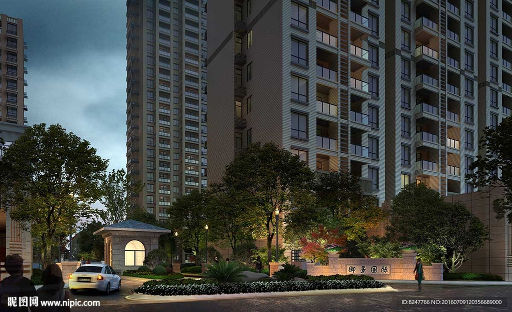 住宅区入口夜景效果图