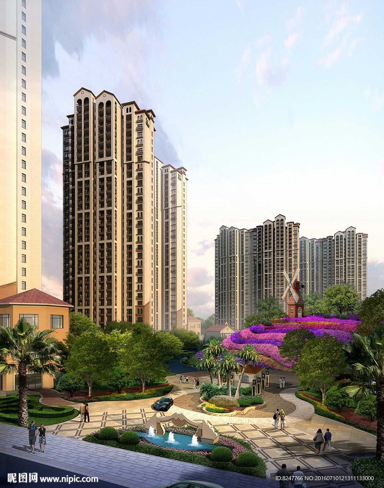 住宅区休闲小山波鸟瞰建筑效果图